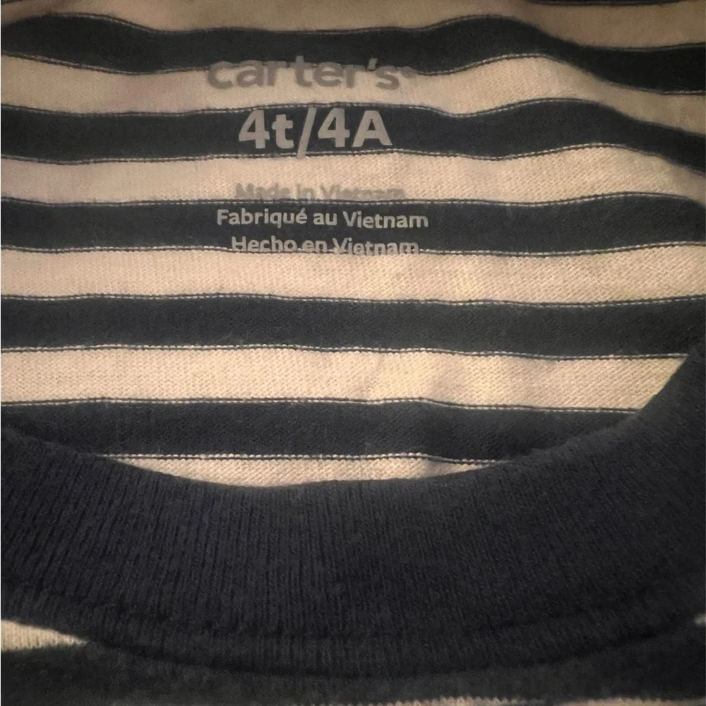Carter's Navy and White Striped Long Sleeve Pocket Tee